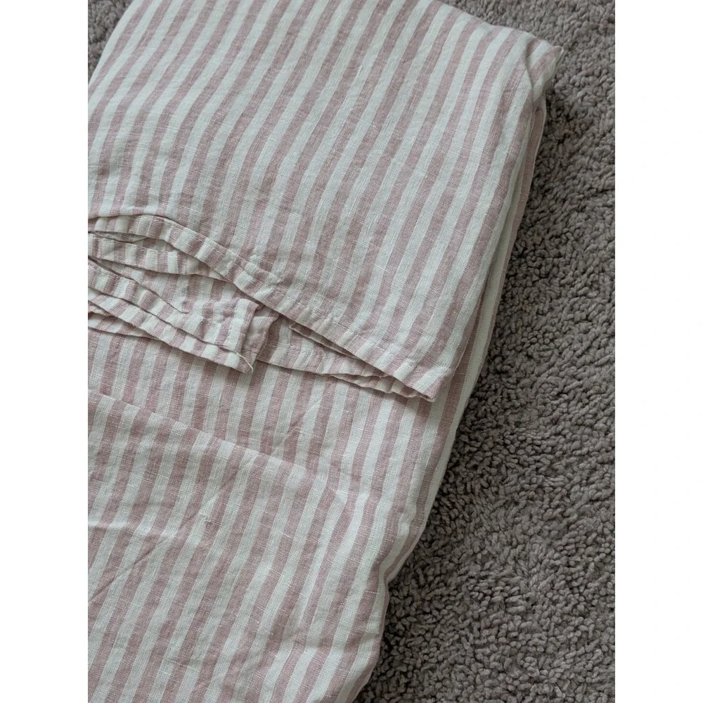 Quince European Linen Stripe Sheet Set Dusty Mauve White Stripe Queen NWOT